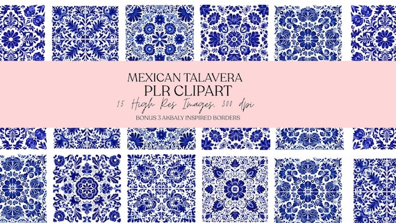 Mexican Talavera Royal Blue Tile Clipart, PLR Digital Download, Cielito Lindo Tile, Spanish Ceramic Tile, Handmade Floral Tile Design
