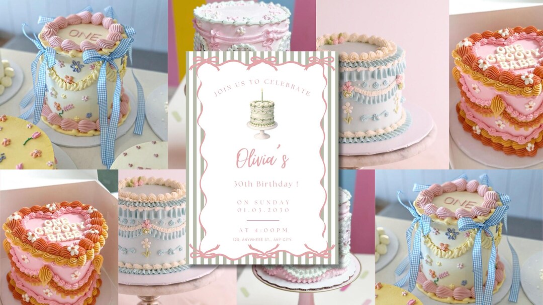 Retro Cake Invite Birthday, Coquette Retro Cake Invite, 30th Birthday ...