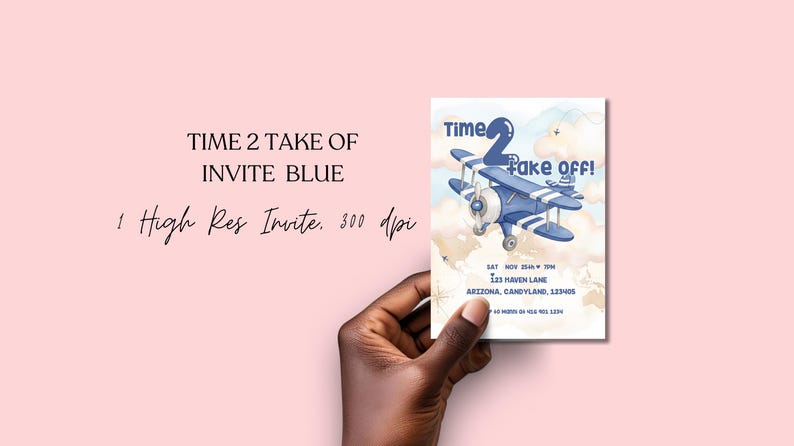Take Flight Invite Blue Time 2 Take off 2nd Birthday Invite | Editable Travel Party ...