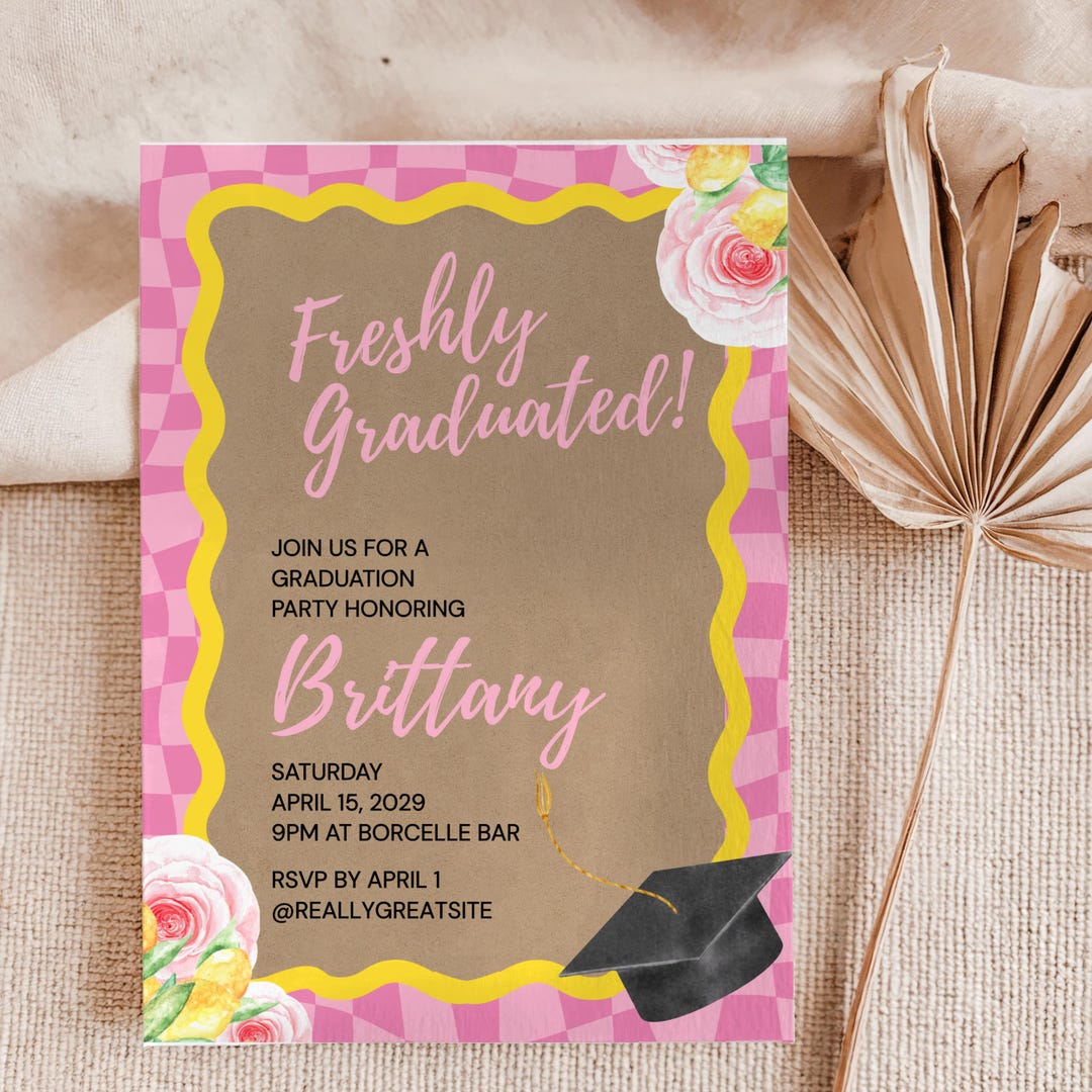 Graduation Party Invitation Template, Pink Girly Grad Invite, Canva ...