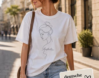 Minimalistyczna damska koszulka z estetyczną grafiką One Line Art w stylu boho. Prezent dla kobiet.