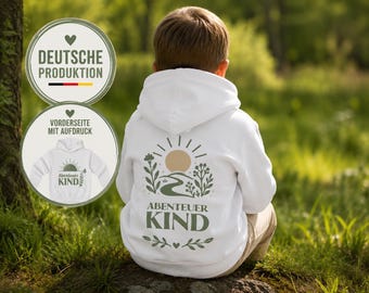 Felpa con cappuccio per bambini "Avventura nella natura, bambino nella foresta, asilo nido nella natura, asilo nido nella foresta, felpa boho con motivo naturalistico - Felpa con cappuccio unisex per bambini