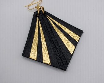 Black & Gold Art Deco style leather triangle earrings.