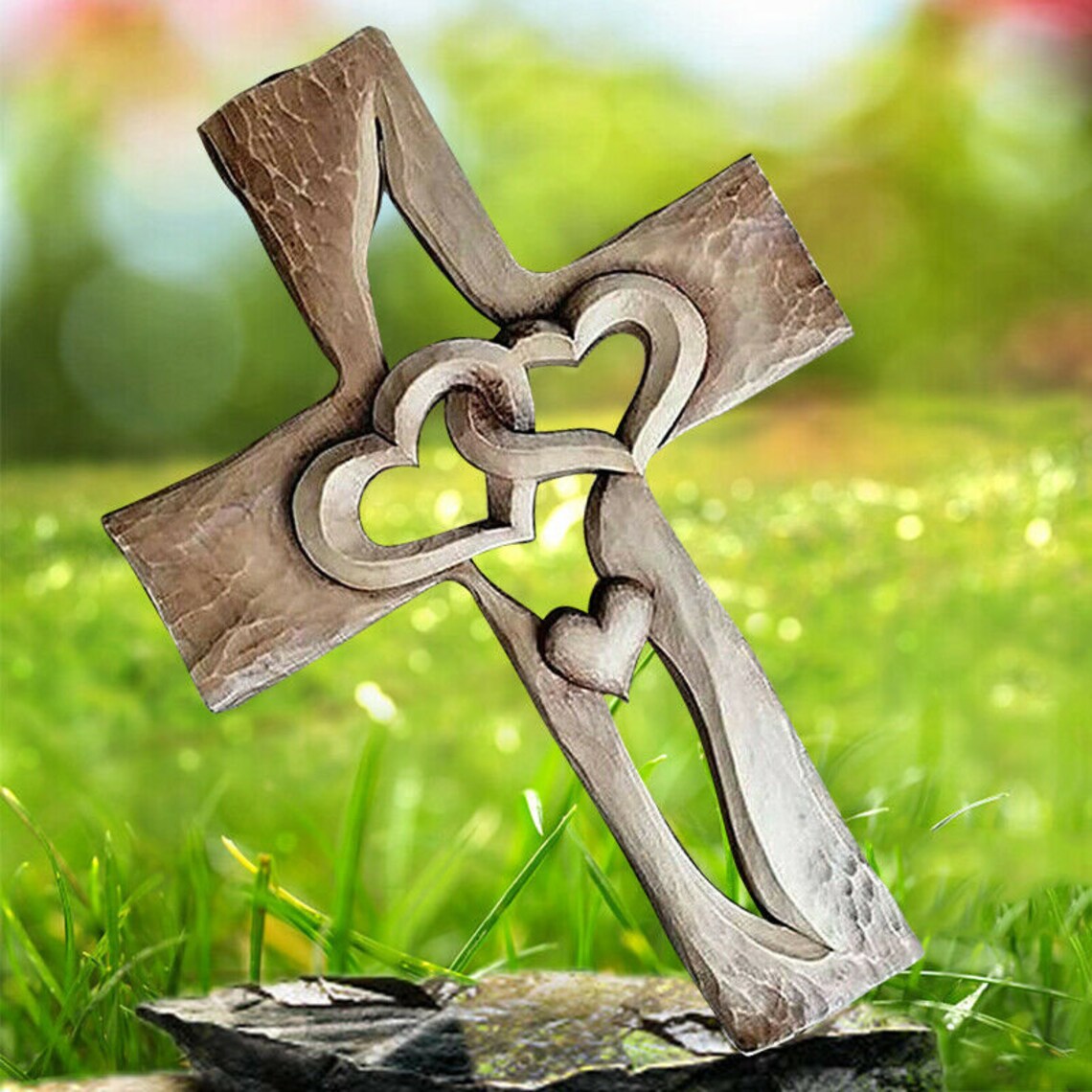 7.9 Carved Wooden Christ Cross Intertwined Heart Couple Etsy