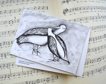 Postcard "Kissing Pigeons". Cute and romantic art. A6 format.