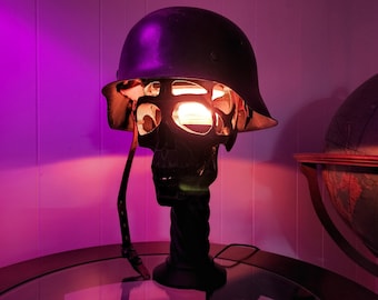 Helmet Display Stand with Skull - Remote Controlled - USB Powered LED