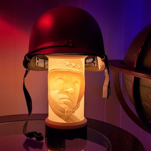 Patton Lamp & Helmet Display - 3D Printed Lithophane - Customizable!
