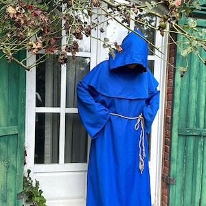 Handmade Blue Monk Robe with Hood & Rope Belt – Medieval Cloak for Cosplay, Renaissance Fairs, and Halloween