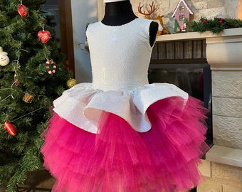 スパンコール付き幼児用チュチュドレス：ピンクの誕生日衣装