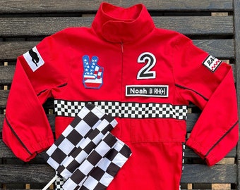Custom Race Car Jumpsuit: Personalized Checkered Cotton Racer Suit