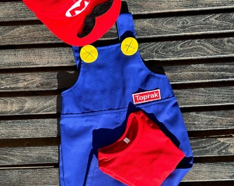 Costume Super Mario, Costume di compleanno, Costume Mario personalizzabile, Costume di Halloween, Costume per neonati e bambini