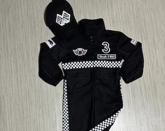 Fast One Birthday Race Car Suit, Custom Black Racing Kids Jumpsuit, Cadeau voor kinderen, Katoen Racing Overalls, Peuter Halloween Kostuum, Unisex