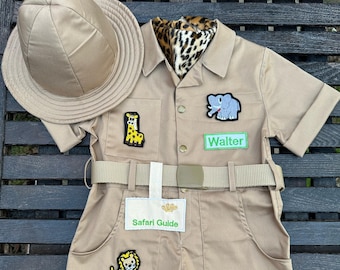 Personalized Safari Kids Suit - Brown Jumpsuit for Little Explorers - Baby Adventure Outfit - Custom Halloween Toddler Costume - Ages 0-10