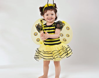 Bumble Bee Girl Birthday Costume Tutu, Honey Bee Birthday Costume, Bee Costume Kit, Bee Wings, Bee Antenna, Princess Fancy Dress Up,