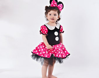 Minnie Mouse Birthday Dress, 1st Birthday Outfit, Photoshoot Baby Costume, Polka Dots Tutu Dress, Minnie Mouse Ear Hairband