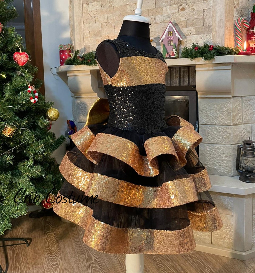 Gold Sequin Baby Girl Wedding Dress, Girls Pageant Dress, Baby Toddler