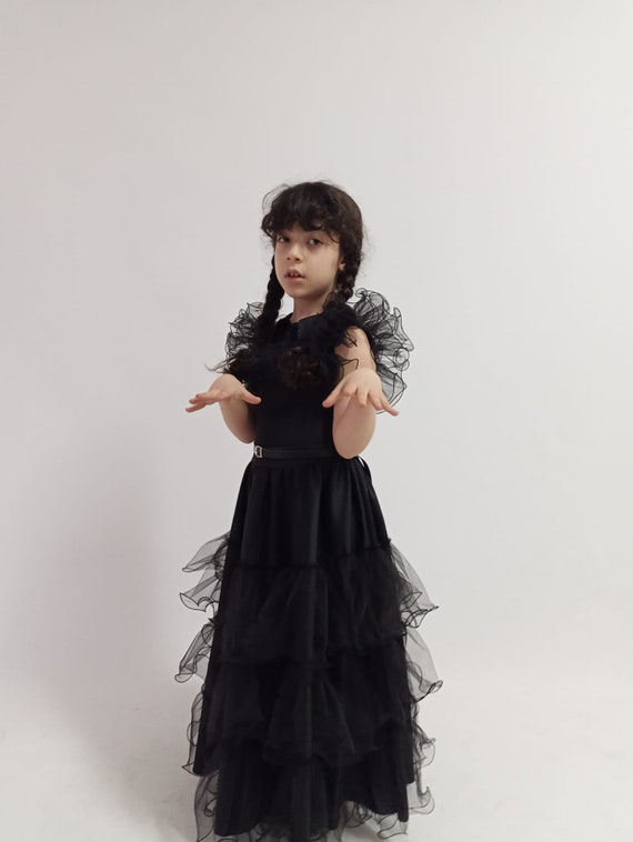 2023 Wednesday Addams Costume For Kids Girls Tulle Belt Gothic