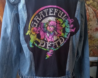 OOAK Upcycled Denim Jacket Grateful Dancing Bears