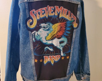 One of s kind Upcycled Steve Miller Band Denim Jacket