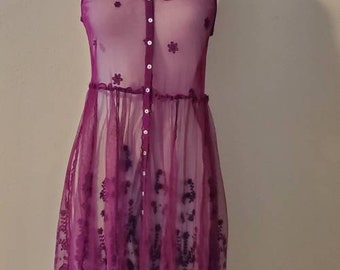 Beautiful Magenta Sheer Embroidered Festival Dress Midi Boho Vest