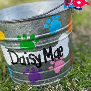 Hand Painted Dog Treats Galvanized Bucket