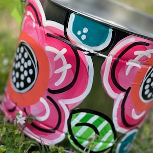 Hand Painted Whimsical Floral Galvanized Bucket