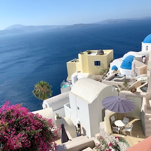 Poster estivo, Poster di Santorini, Foto di viaggio in Grecia, Santorini romantica