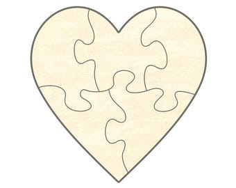 Blank puzzle heart, 15 x 15 cm, 5 pieces, wooden puzzle, love, friendship, puzzle, design, decorate, gift, surprise, creative