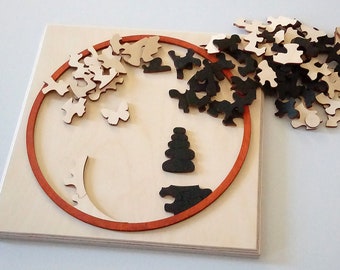 DiffiKult Holz-Puzzle Yin und Yang, 20 x 20 cm, 85 Teile, Taiji, Harmonie, Geduldsspiel, Tüftelspiel, Zeitvertreib, Rätsel, knifflig