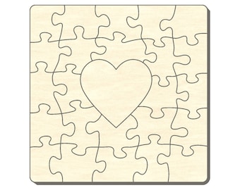 Blanko-Puzzle Quadrat mit Herz, 40 x 40 cm, 25 Teile, Holzpuzzle, Heiraten, Hochzeit, Liebe, Freundschaft, Gestalten, Dekorieren, Feier