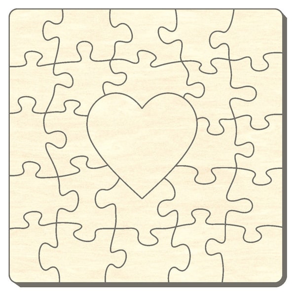 Carré de puzzle vierge avec coeur, 40 x 40 cm, 25 pièces, puzzle en bois, mariage, mariage, amour, amitié, design, décoration, célébration