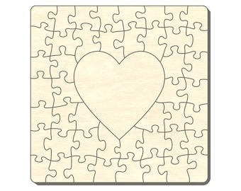 Blanko-Puzzle Quadrat mit Herz, 40 x 40 cm, 47 Teile, Holzpuzzle, Heiraten, Hochzeit, Liebe, Freundschaft, Gestalten, Dekorieren, Feier