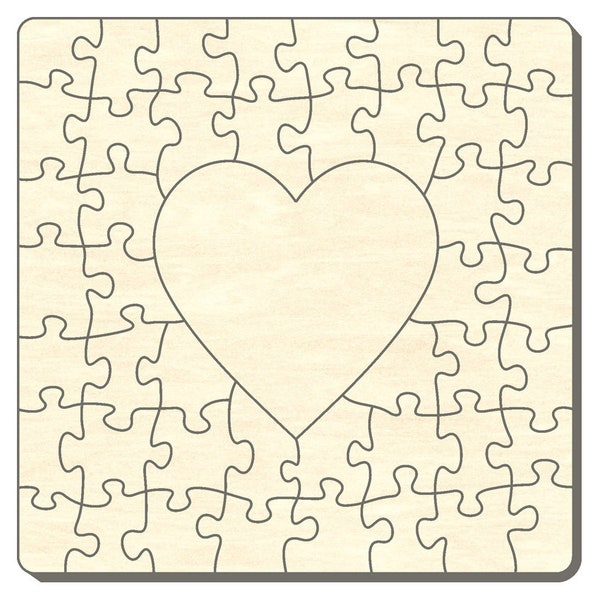 Blanko-Puzzle Quadrat mit Herz, 40 x 40 cm, 47 Teile, Holzpuzzle, Heiraten, Hochzeit, Liebe, Freundschaft, Gestalten, Dekorieren, Feier