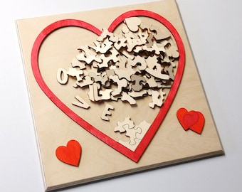 DiffiKult wooden puzzle heart medium, 20 x 20 cm, 92 pieces, patience game, puzzle game, love, friendship, gift, puzzle, tricky