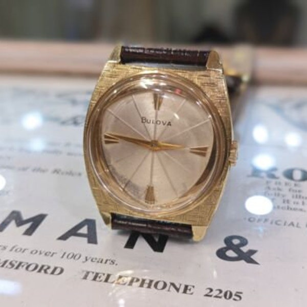 Gents Vintage Bulova Art Deco Asymmetrial Brushed Case Linen Watch - Working