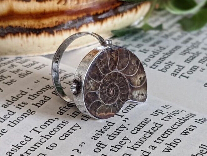 Unisex Sterling Silver Ammonite Fossil Ring