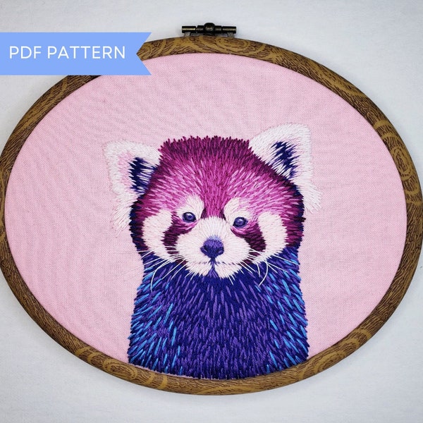 Not Really Red Panda Hand Embroidery Pattern, Thread Painting, Needlepainting, Paint With Thread, PDF Pattern Instant Download