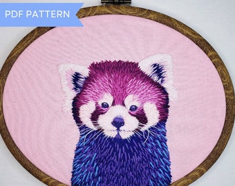 Not Really Red Panda Hand Embroidery Pattern, Thread Painting, Needlepainting, Paint With Thread, PDF Pattern Instant Download