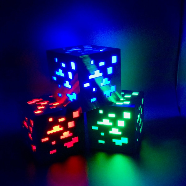 3D Printed Ore Rock RGB Color Changing LED Light Inspired By Minecraft