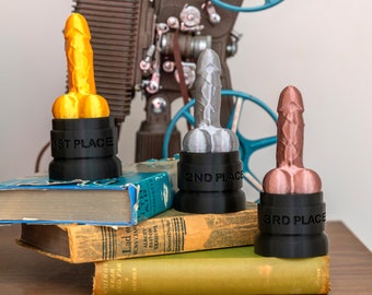 Customizable Penis Dick Trophy 3D Printed Gag Gift Bachelorette Gift Personalize-able Text Custom Text