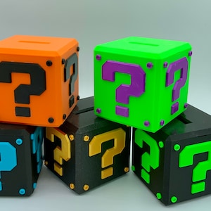 3D Printed Question Mark Box, Coin Bank, Piggy Bank, Video Game, Mario, Nintendo