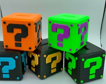 3D Printed Question Mark Box, Coin Bank, Piggy Bank, Video Game, Mario, Nintendo