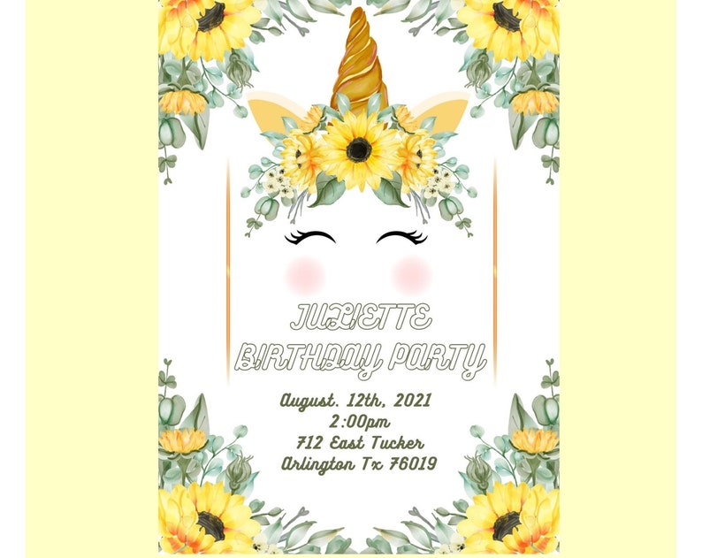 Personalize Unicorn Sunflower Birthday Invitation Sunflower Invitation Instant Download Birthday Invitation baby shower girl