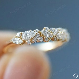 Lab Grown Diamond Wedding Band 14K Yellow Gold Multi Shape Diamond Cut Stacking Ring Cluster Diamond Ring Eternity Bridal Matching Ring Gift