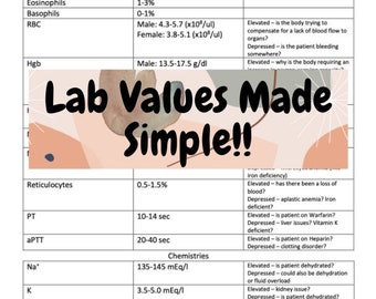 Nursing School Lab Value Reference: Clinical Study Guide (Digital Download)