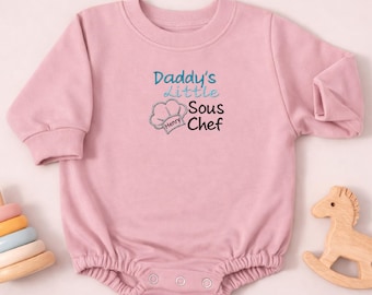 Sous Chef Baby Romper, Personalized Daddy's Little Sous Chef Embroidered Bubble, Henry Kitchen Theme Gift, Baby Chef Outfit