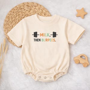 Milk Then Burpees Broderad Baby Romper Gym, Rolig Fitness Baby Romper Träning Spädbarnsoutfit, Handgjord Gåva