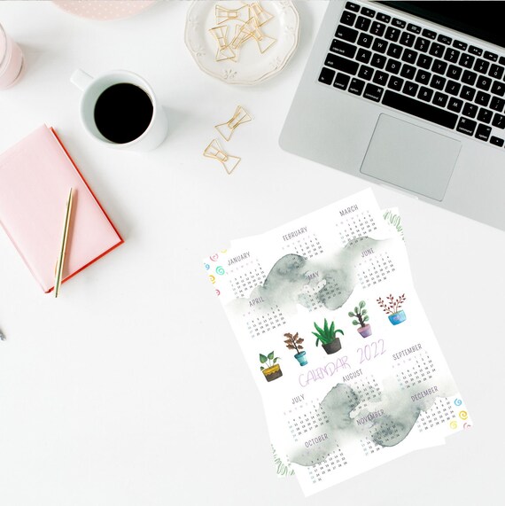 Printable Illustrated Calendar of Watercolor Wall Calendar Etsy