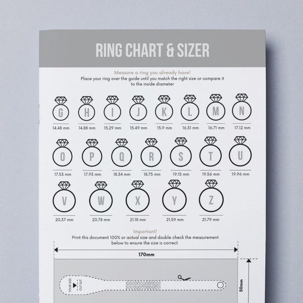 Printable Ring Sizer | Ring Size Finder | Printable Measuring Tool | International Ring Size Chart | Measure Ring Size | Instant Download