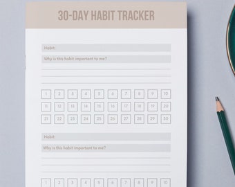 30 Tage Habit Tracker, Ziele setzen, Fortschritt Tracker, Gewohnheitsbildung, druckbare & ausfüllbare PDF, horizontal, digitaler Download